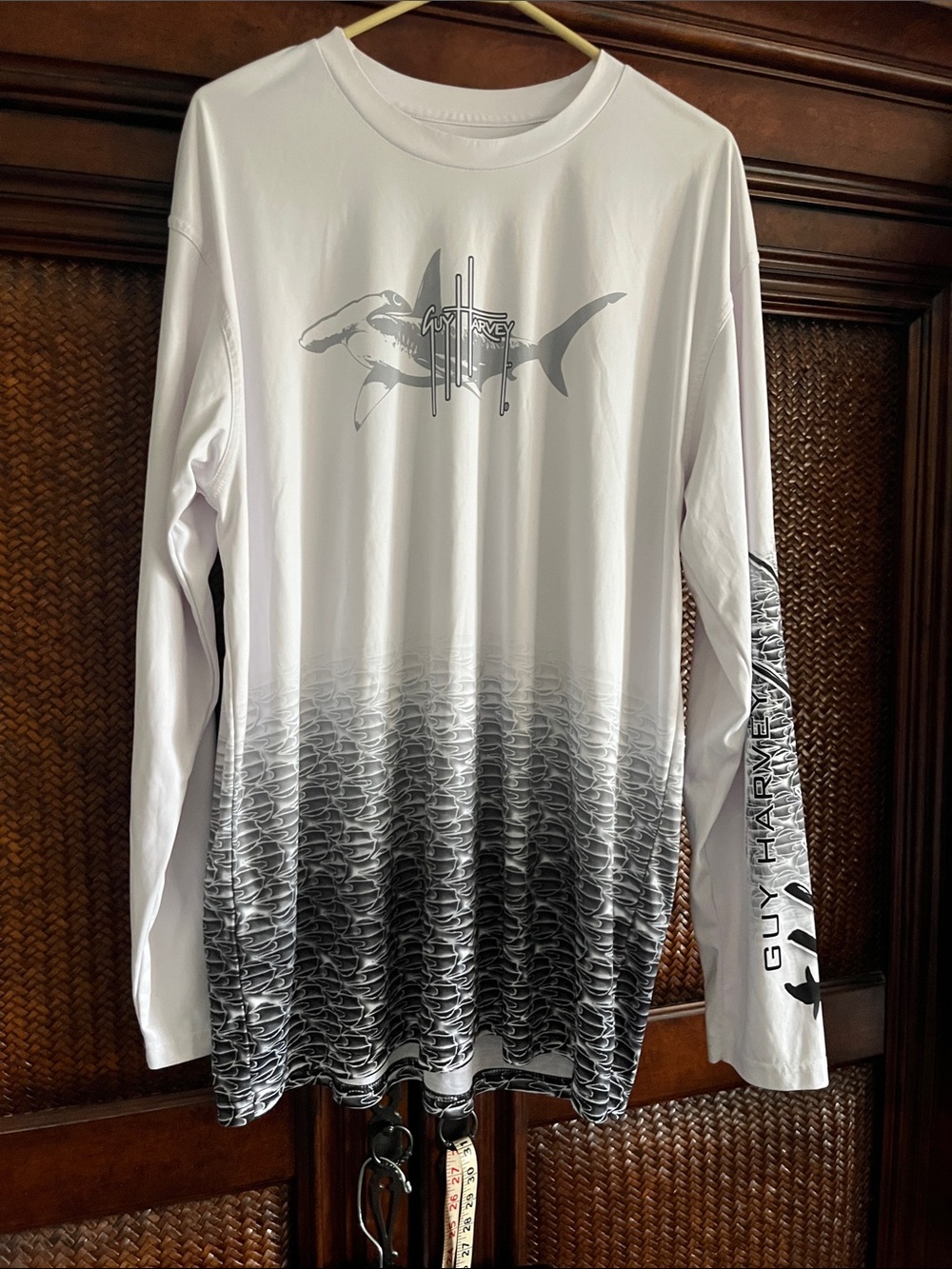 Guy Harvey White & Gray Shark Fade Long Sleeve Performance Tee